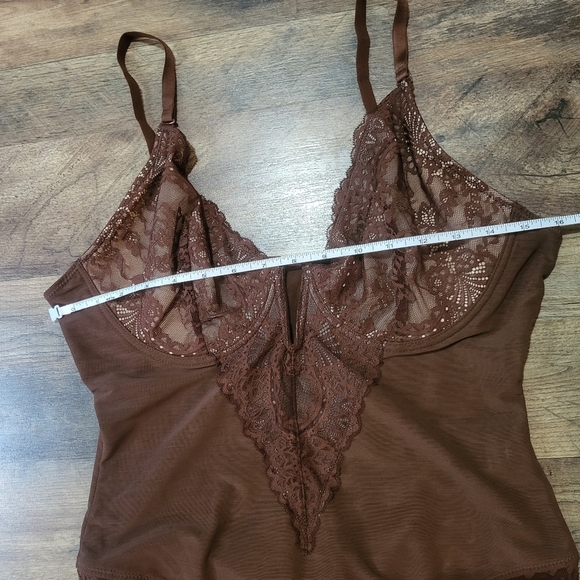 Popilush Dark Brown Corset V Neck Lace Shapewear Tummy Control Bodysuit Size XL - Picture 10 of 12